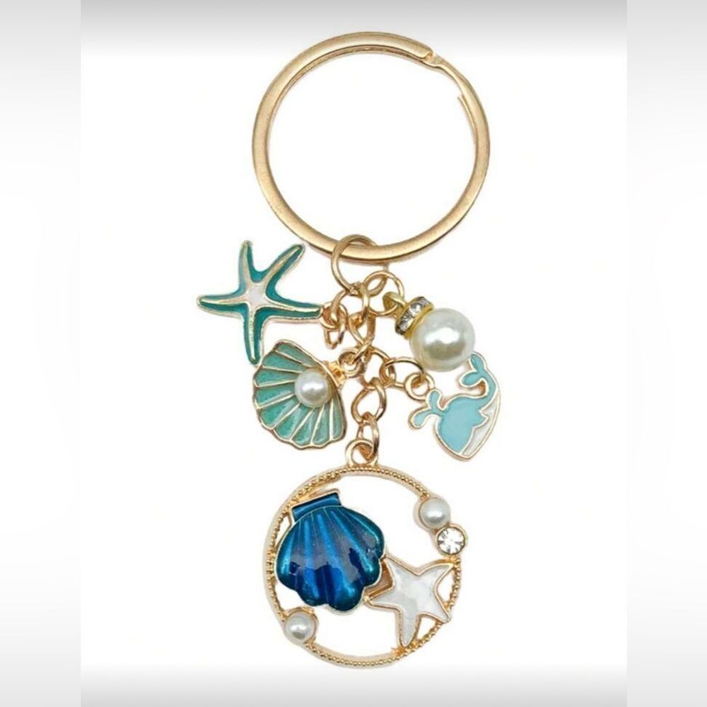 Gold and Blue Ocean Charm Keychain S1048